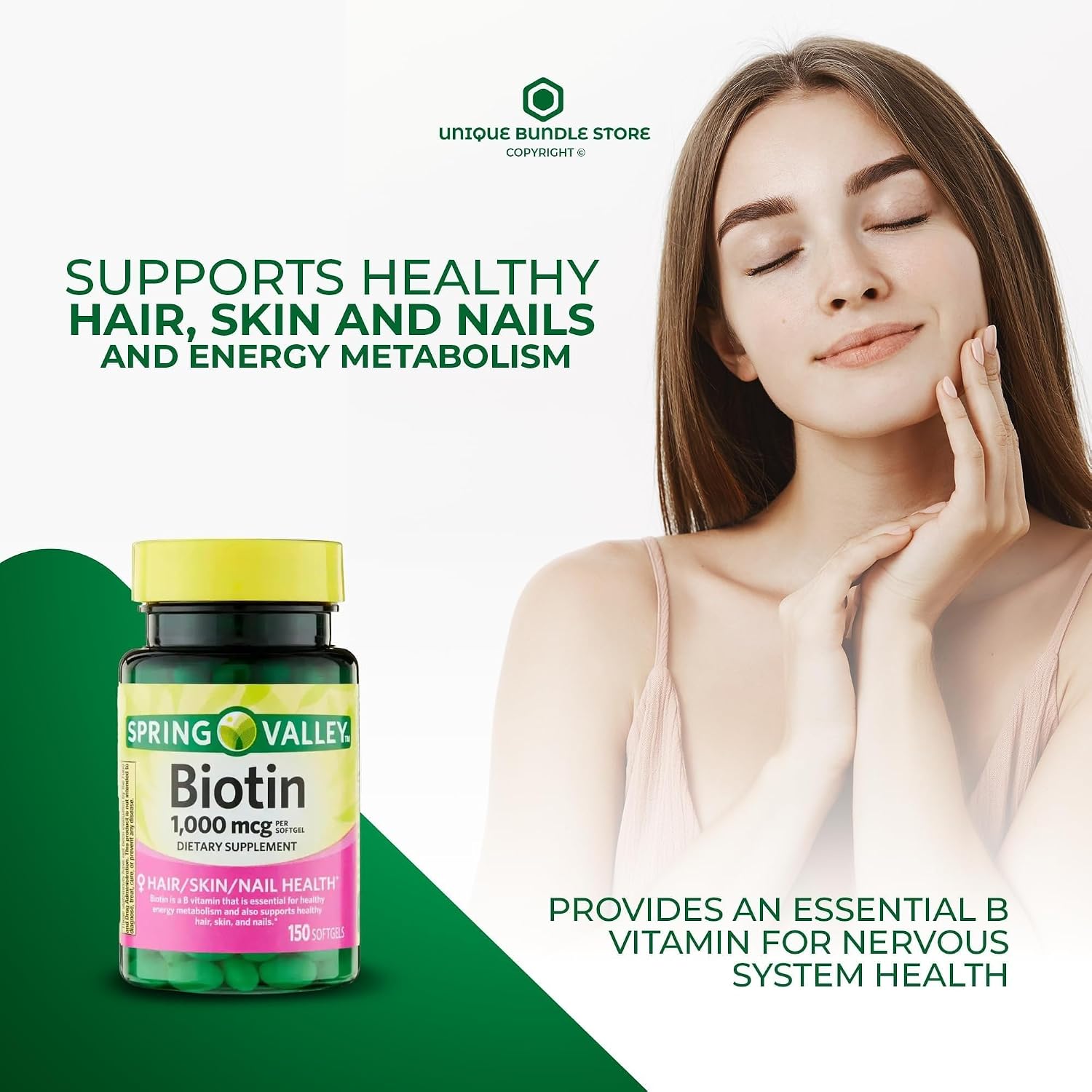 Biotina 1000 mcg – 150 Cápsulas Blandas, Suplemento de Biotina Sin Gluten, Contribuye al Mantenimiento del Cabello, Piel y Uñas (Pack de 3)