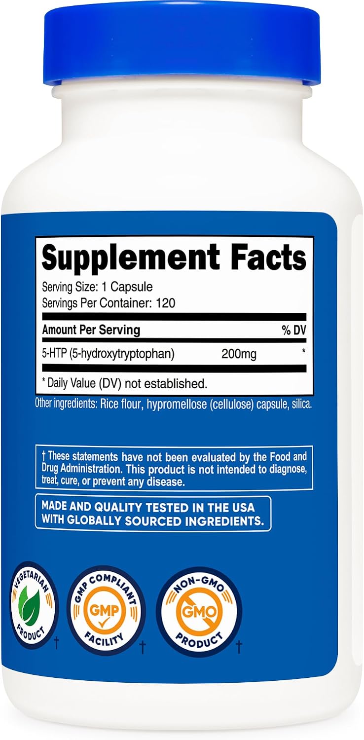 Nutricost 5-HTP 200mg, 120 Cápsulas Vegetarianas (5-Hidroxitriptófano) - No GMO y Sin Gluten