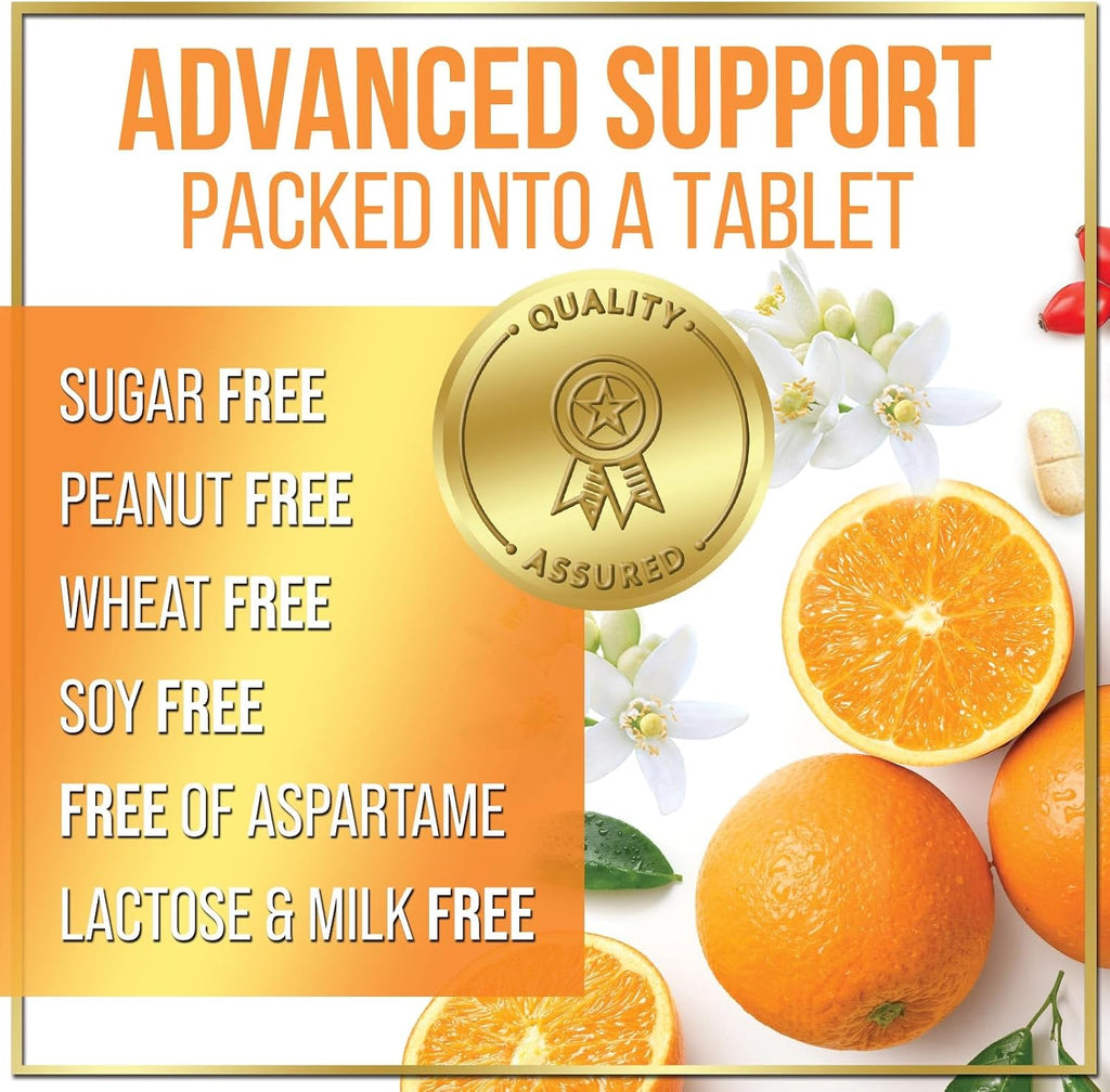 Vitamina C 1000mg con Escaramujo y Bioflavonoides - Suplemento Masticable Sin Azúcar - 60 Comprimidos