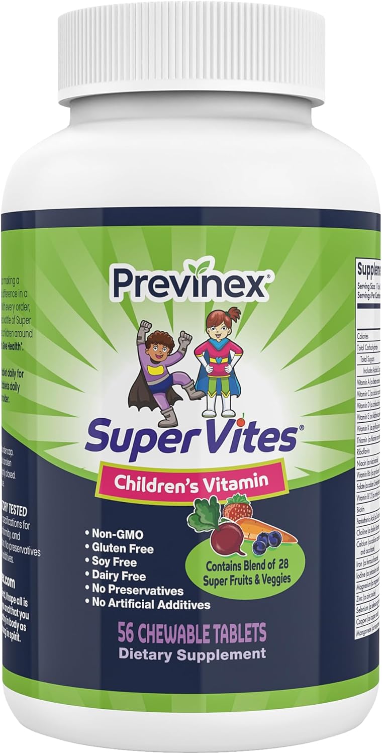 Previnex Super Vites® Multivitamínico Infantil - 28 Superfrutas y Verduras Ecológicas, Comprimidos Masticables