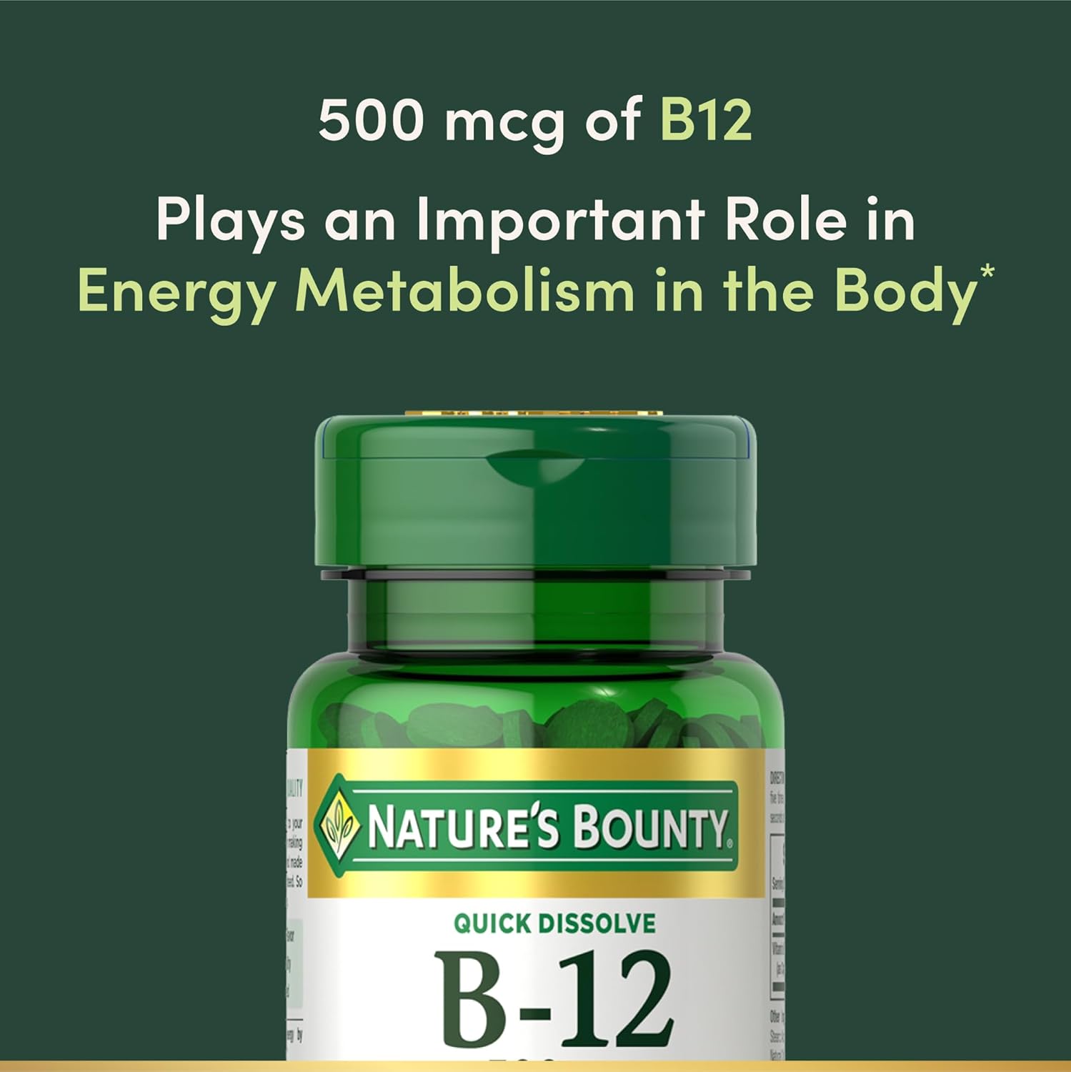 Nature's Bounty Vitamina B12 500mcg, 100 Comprimidos de Disolución Rápida