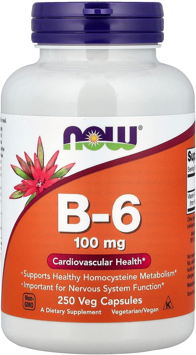 NOW Foods B-6, 100 mg, 250 Cápsulas Veganas
