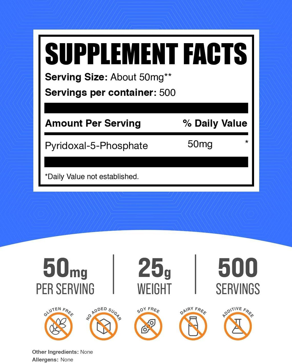 BulkSupplements Piridoxal 5-Fosfato en Polvo - Vitamina B6 (P-5-P) 50mg por Porción, 25g, Sin Gluten