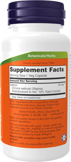 NOW Foods Azafrán (Estigmas Enteros) 50 mg con 10% Crocinas, 60 Cápsulas Veganas