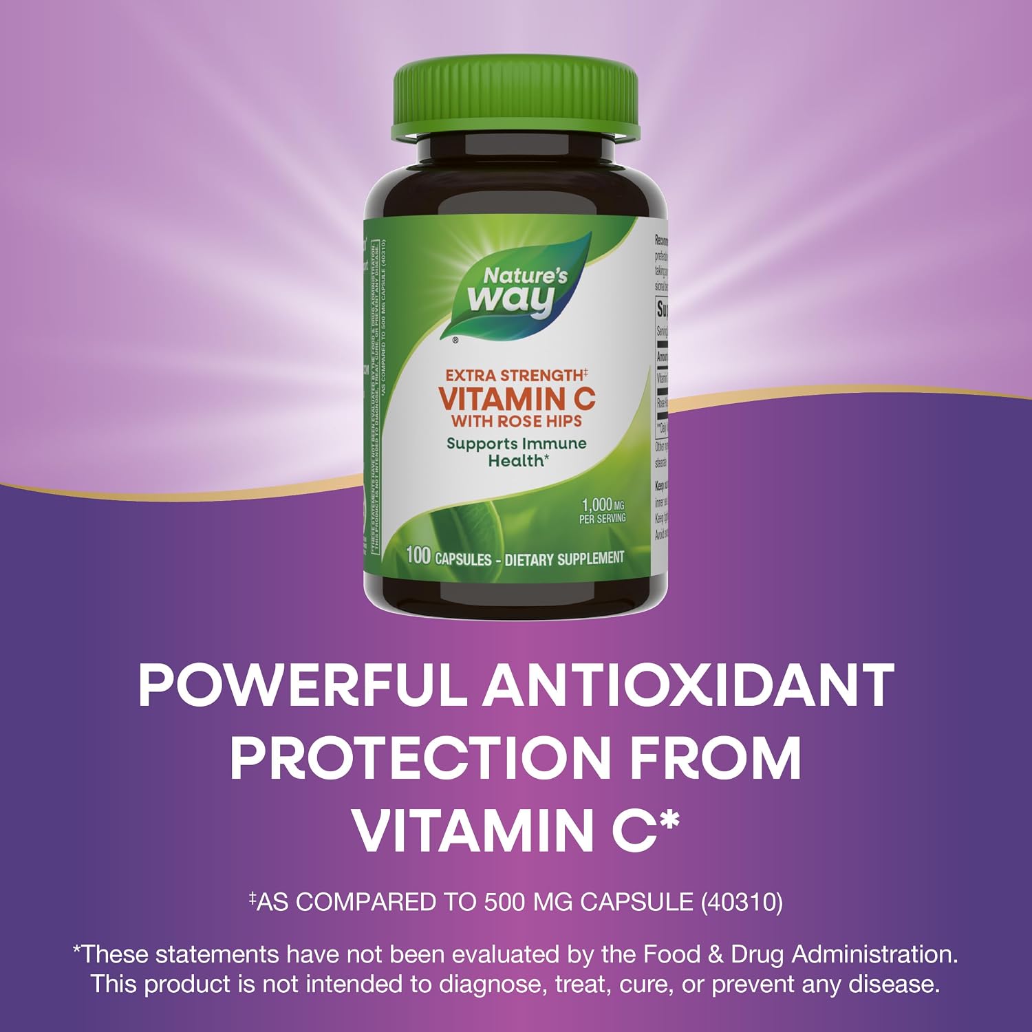 Nature's Way Vitamina C 1000 mg con Escaramujo, 1000 mg por ración, 100 Cápsulas, Pack de 2