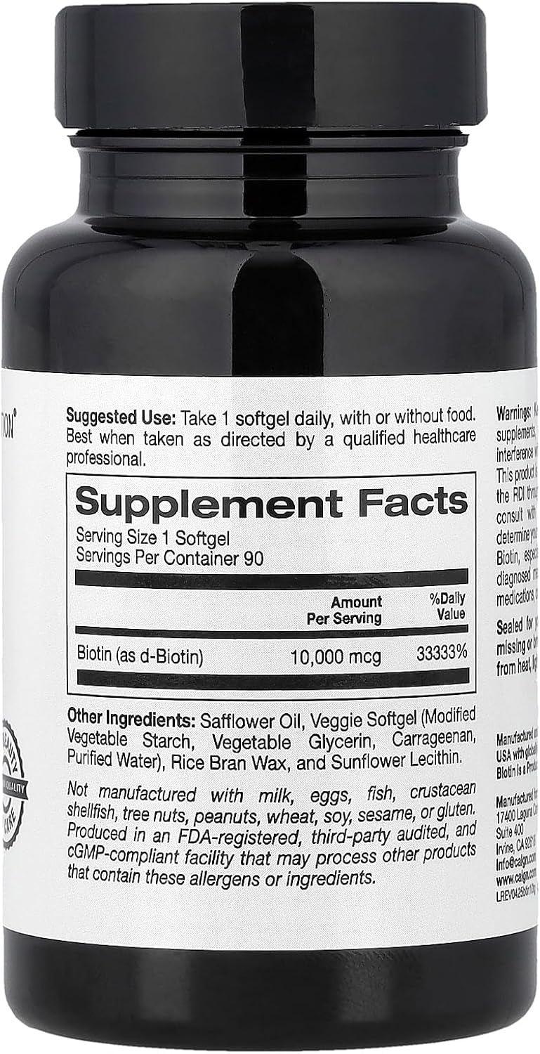 California Gold Nutrition Biotina 10.000 mcg, 90 cápsulas blandas veganas
