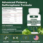 Suplemento de Sulforafano Liposomal 900mg, Extracto de Brócoli, Apoyo Antioxidante y Digestivo, 60 Cápsulas