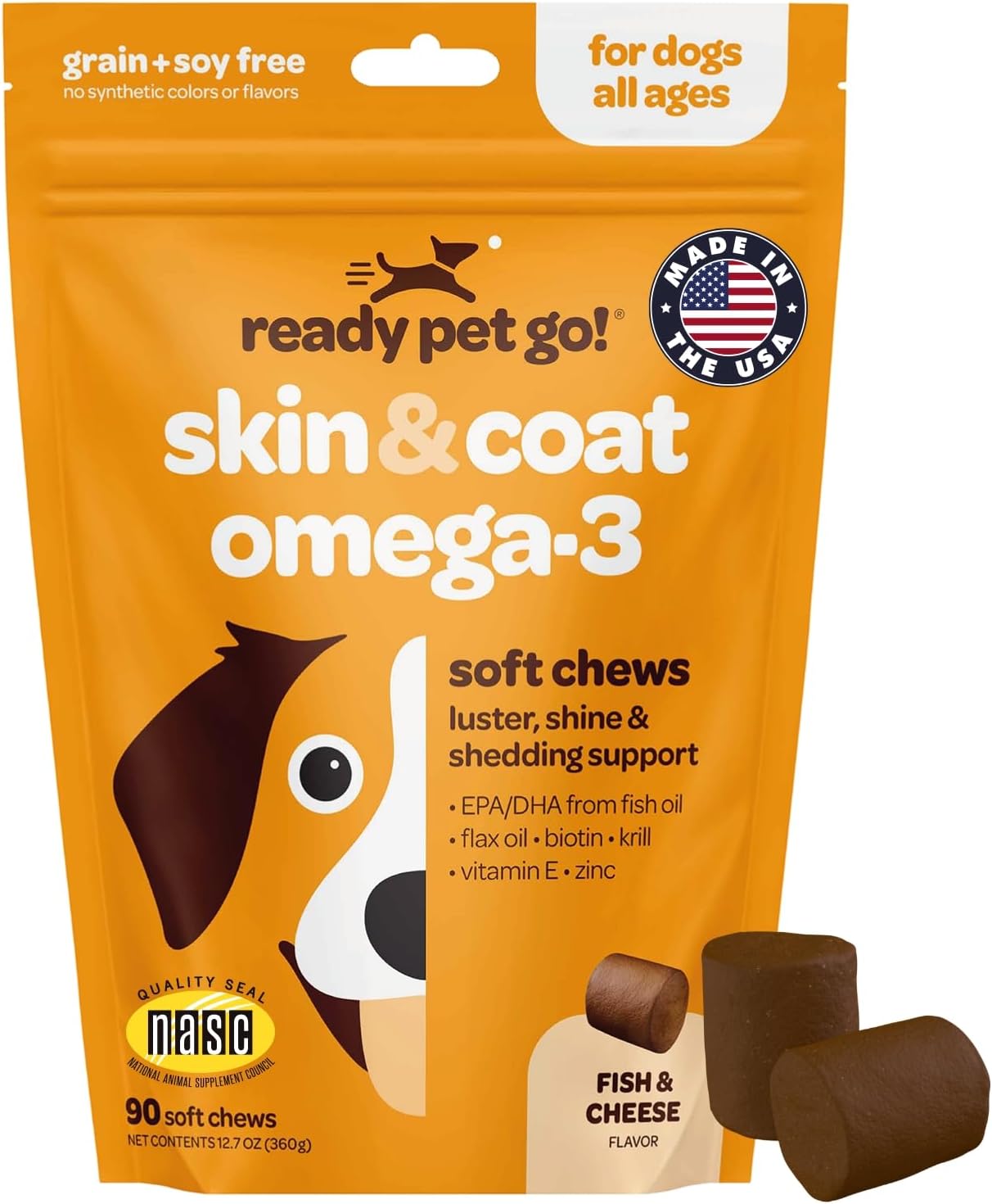 Complemento de Aceite de Pescado para Perros - Omega 3 con EPA, DHA y Aceite de Krill - 90 Masticables