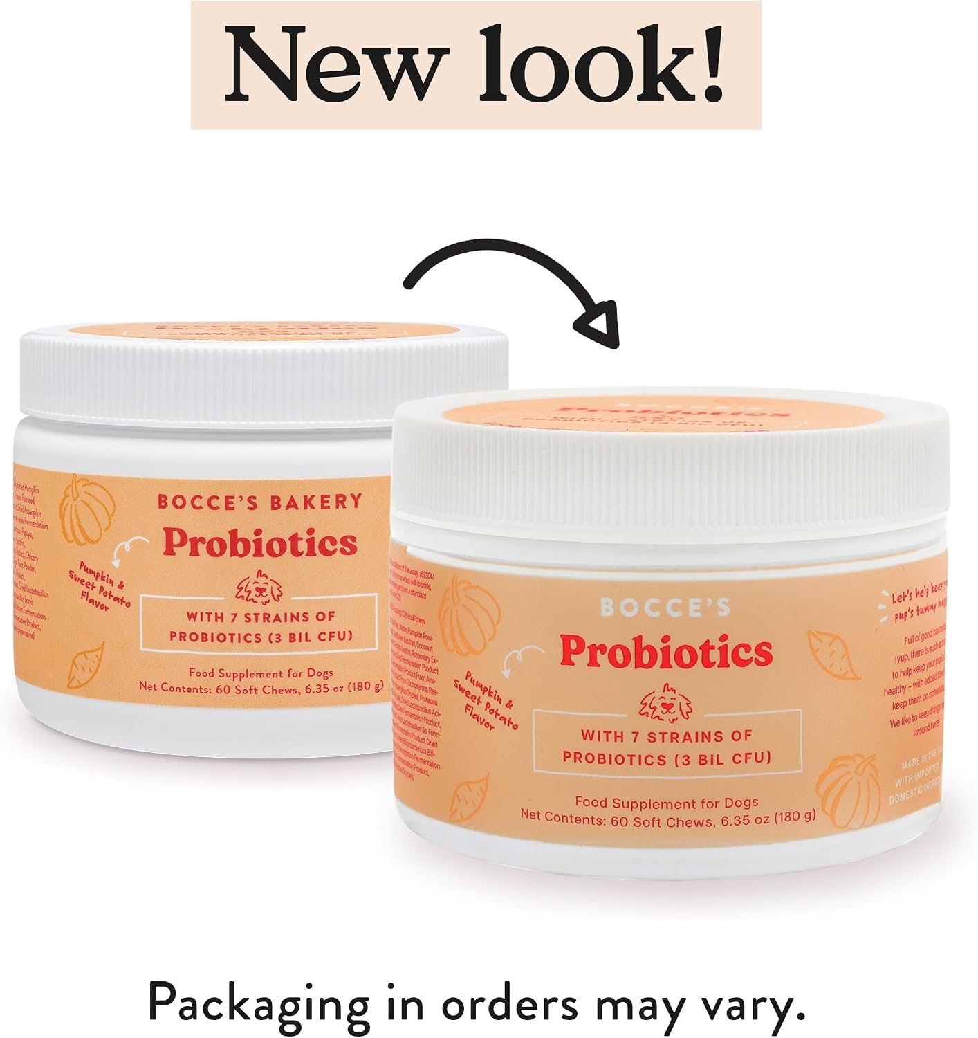 Bocce's Bakery Probióticos para Perros - Masticables Diarios con Calabaza y Batata - 60 unidades