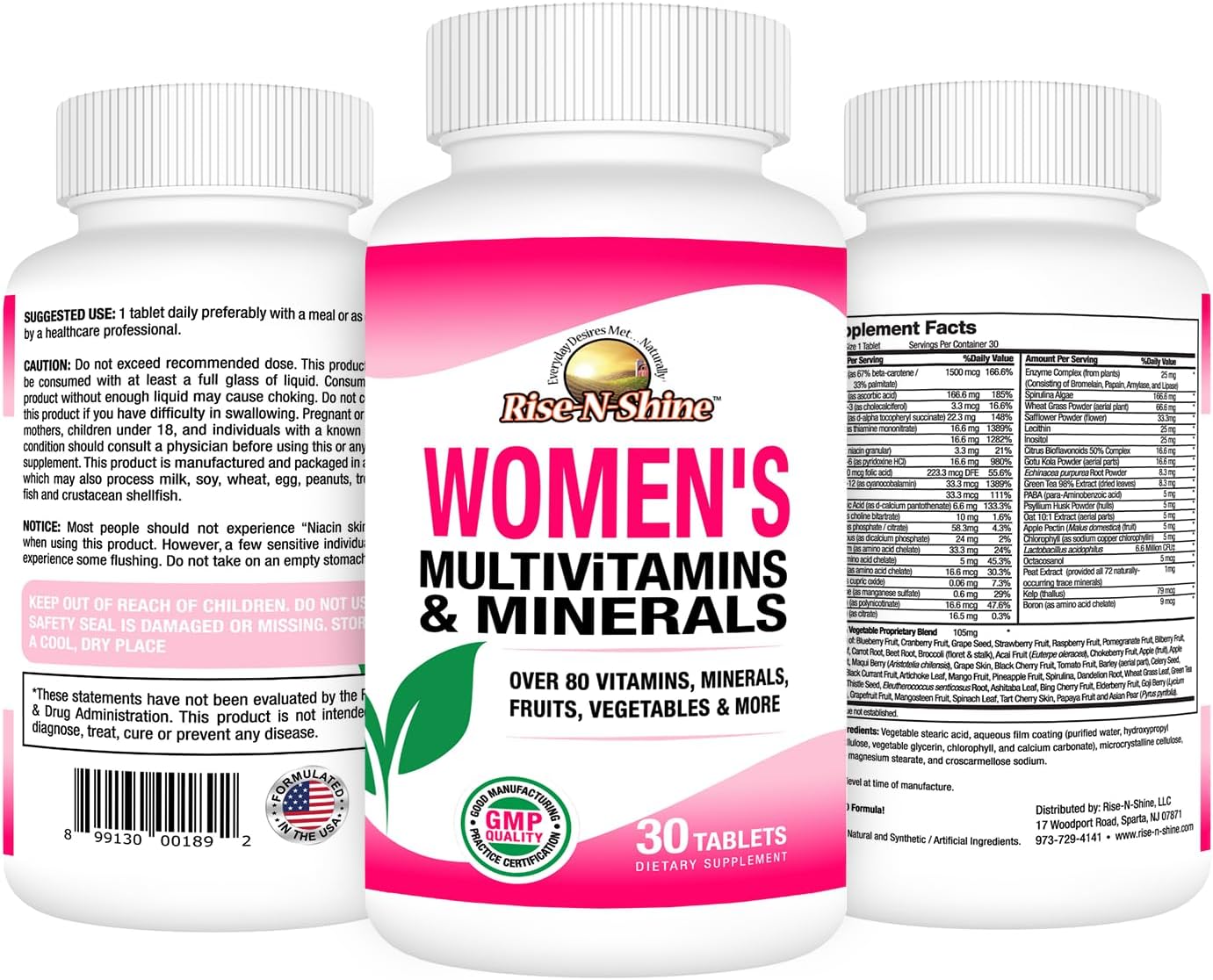 Rise-N-Shine Multivitamínico para Mujeres con Zinc, Selenio, Calcio y Magnesio - 30 Comprimidos