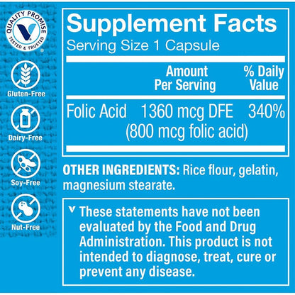 Ácido Fólico 800 mcg de The Vitamin Shoppe – 100 Cápsulas – Image 2