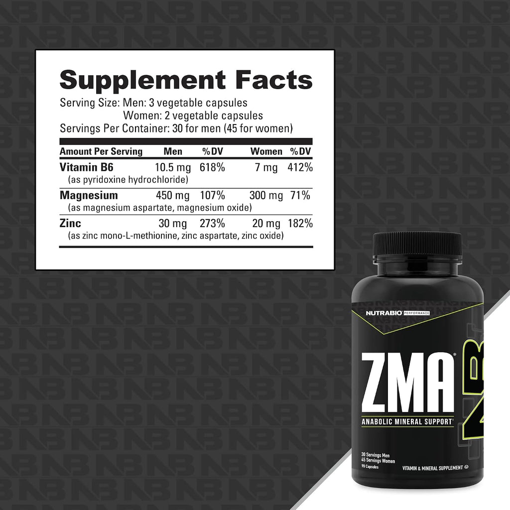 NutraBio ZMA - Suplemento de Zinc, Magnesio y Vitamina B6 (90 Cápsulas)