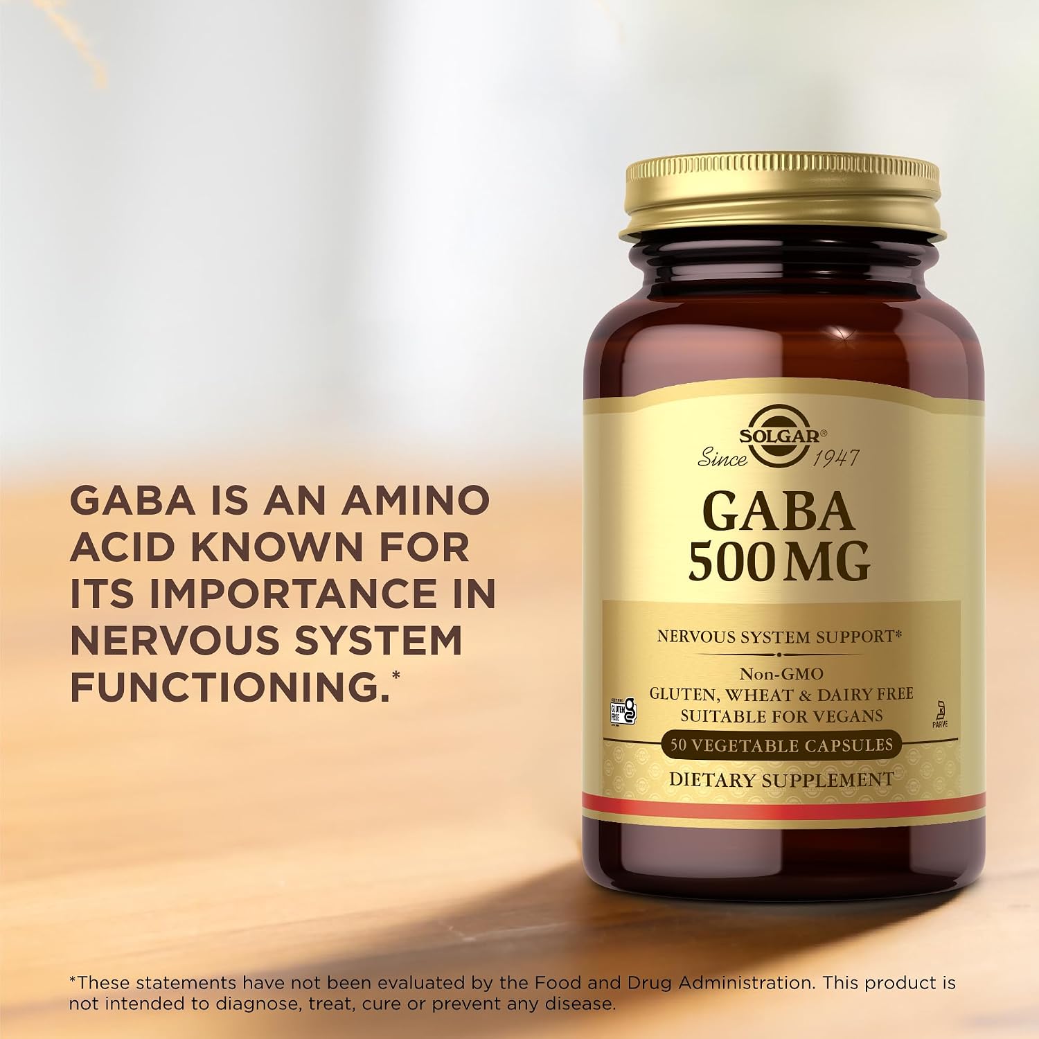 Solgar GABA 500 mg, 50 Cápsulas Vegetales