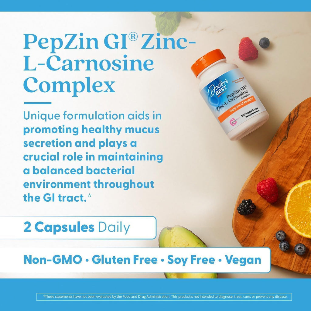 Doctor's Best PepZin GI, Complejo de Zinc-L-Carnosina, 120 Cápsulas Vegetales