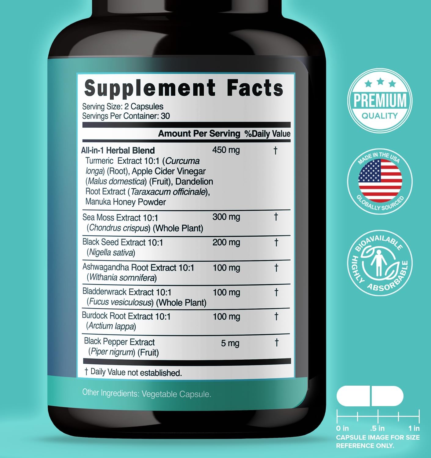 NUTRALAVA Sea Moss Capsules - Irish Sea Moss, Black Seed Oil, Ashwagandha - 60 Cápsulas