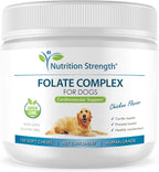 Folate para perros para promover la salud cardiovascular y prenatal, apoyar la síntesis de ADN y el mantenimiento celular, ácido fólico para perros con zinc, biotina, hierro y vitamina B12, 120 masticables blandos