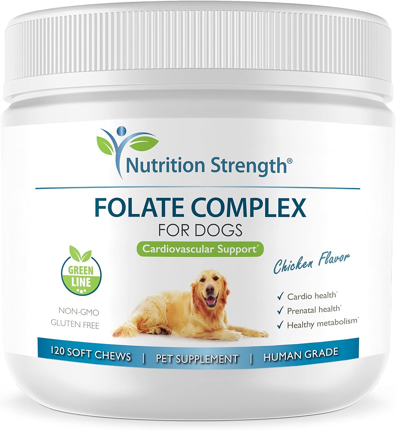 Folate para perros para promover la salud cardiovascular y prenatal, apoyar la síntesis de ADN y el mantenimiento celular, ácido fólico para perros con zinc, biotina, hierro y vitamina B12, 120 masticables blandos