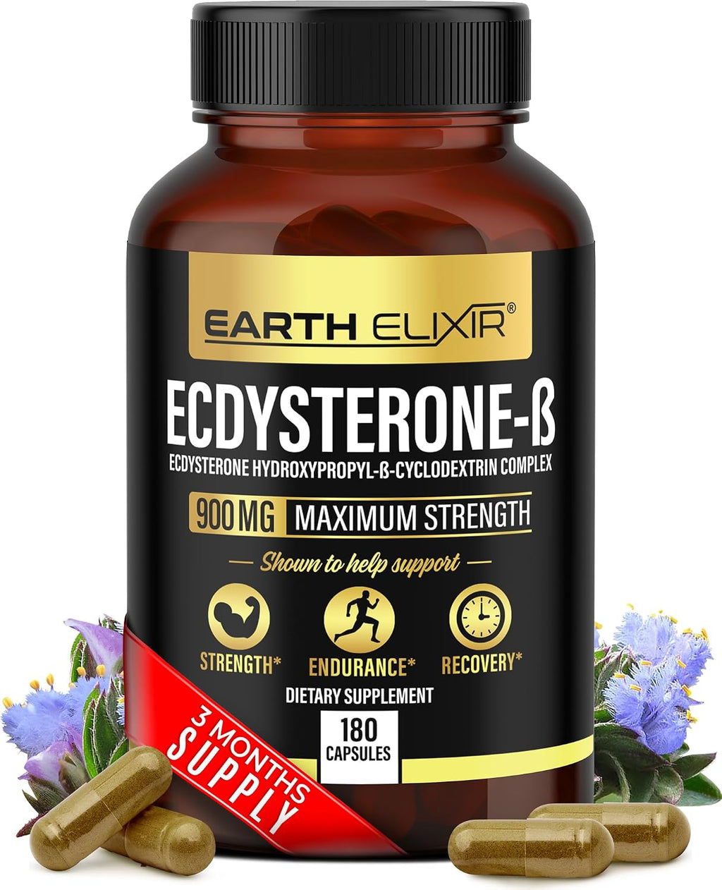 Earth Elixir Ecdysterone 900mg (180 Cápsulas) – Suplemento Deportivo con Beta-Ecdysterona y Ciclodextrina para Máxima Biodisponibilidad