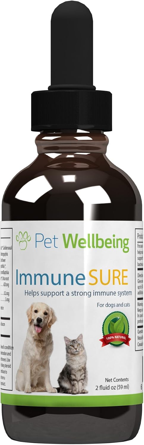 Pet Wellbeing Immune Sure para Perros - Apoya las Defensas Inmunitarias Normales, Equilibrio de la Flora Intestinal, Andrographis, Echinacea, Vitamina C, Zinc - Suplemento Herbario Formulado por Veterinarios 118 ml