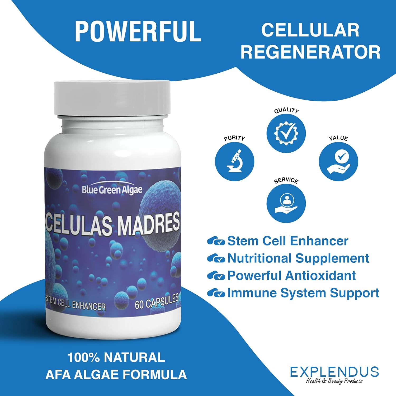 Stem Cell Células Madres - Suplemento Antiedad y Longevidad, 60 Cápsulas Vegetarianas