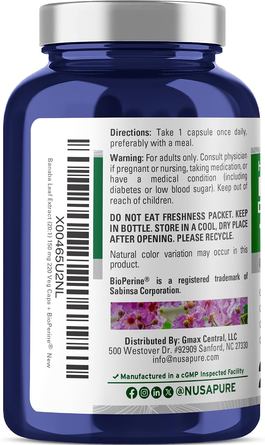 NusaPure Banaba Leaf, 150 mg, 220 Cápsulas Vegetales (No-GMO, Vegano)