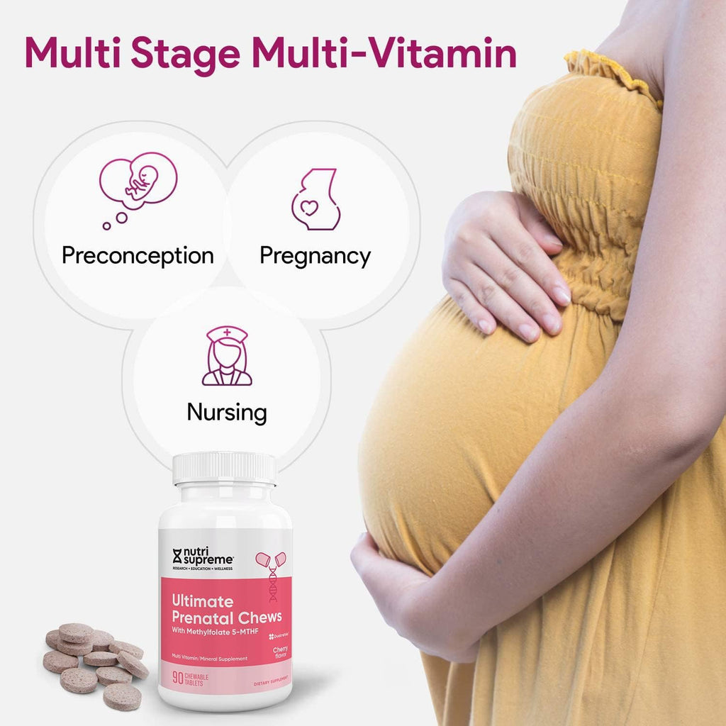 Nutri Supreme Prenatal Vitamin, Masticable con Metilfolato, 90 Comprimidos