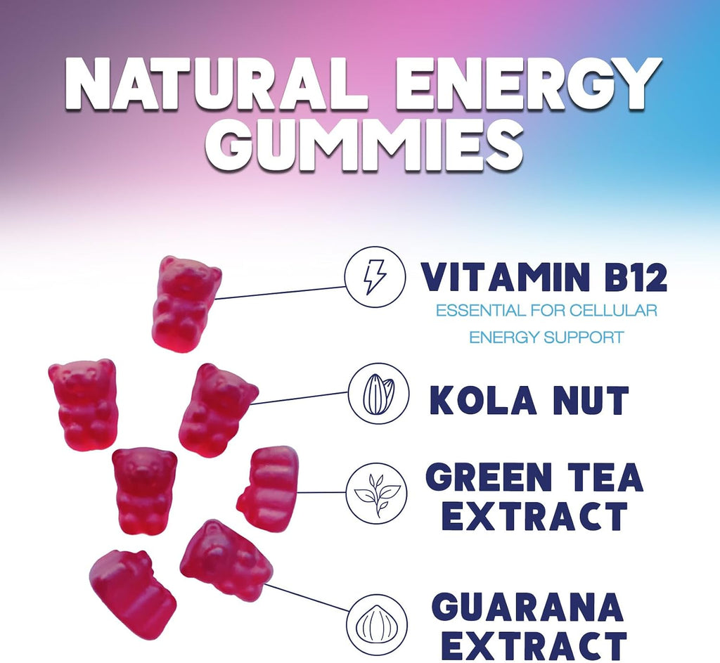 Energy Gummies con Vitamina B12 y Cafeína Natural - 1000 mcg - 60 Gominolas