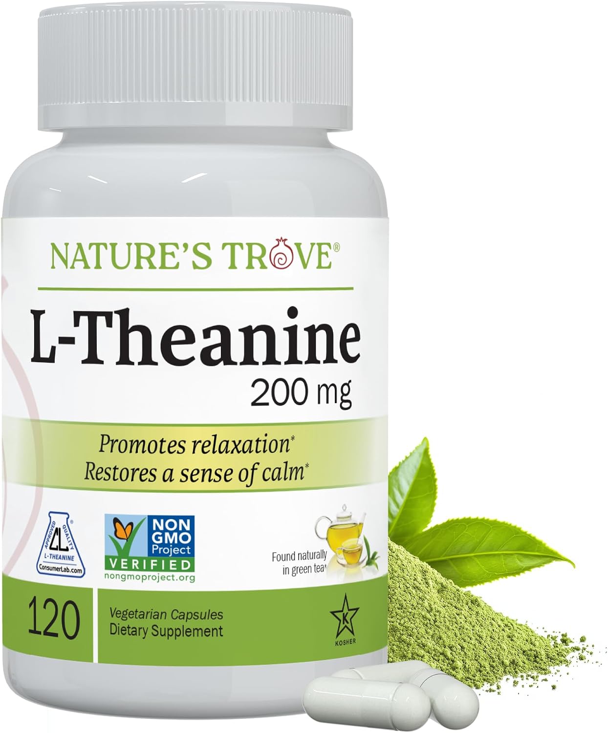 Nature's Trove L-Teanina 200mg – 365 Cápsulas Vegetarianas (Súper Tamaño)