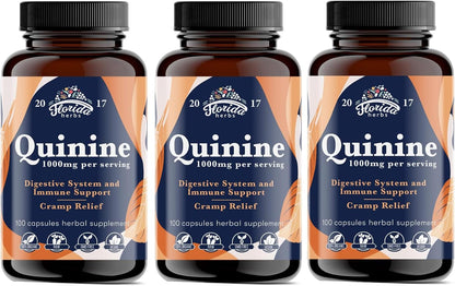 FLORIDA HERBS Leg Cramp Support – Cápsulas de Quinina Orgánica de Corteza de Cinchona – 1000 mg – 330 Cápsulas (3 Frascos) – Image 1