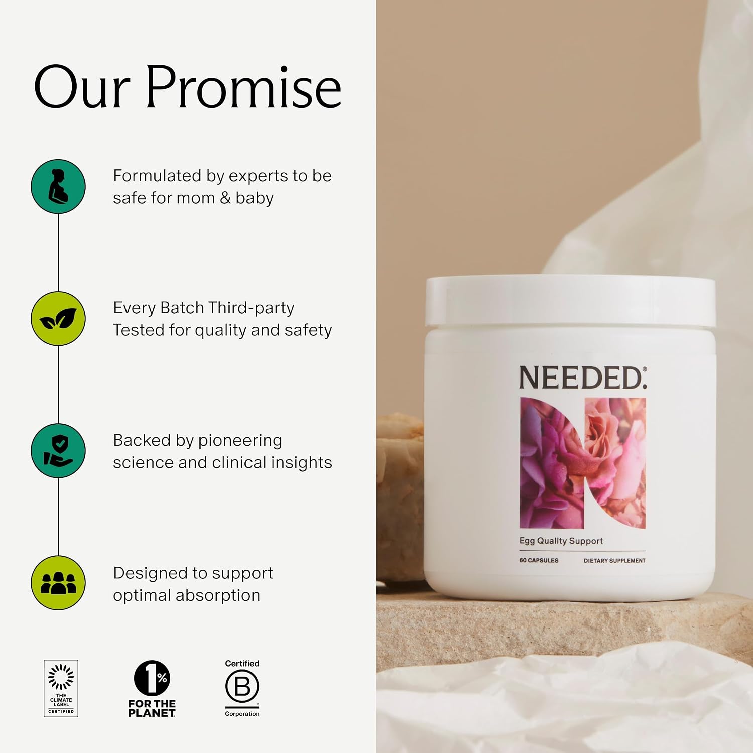 Needed. Egg Quality Support - Suplemento Antioxidante con Acetil L-Carnitina - 60 Cápsulas