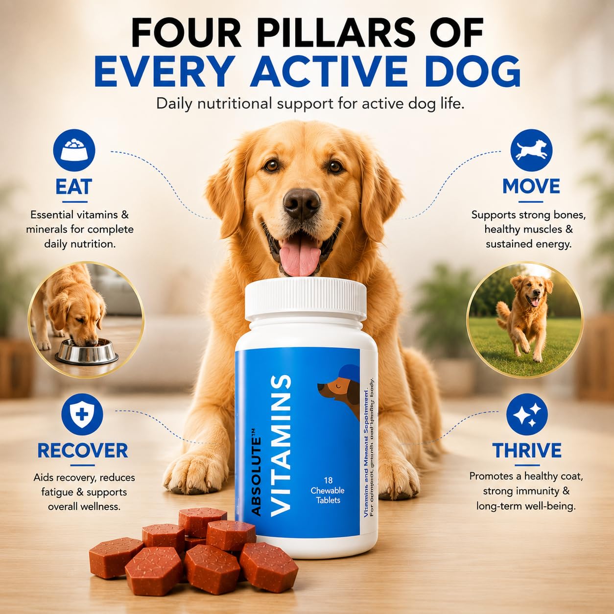 Drools Absolute Vitamin Tablet - Suplemento Multivitamínico para Perros, 110 Comprimidos