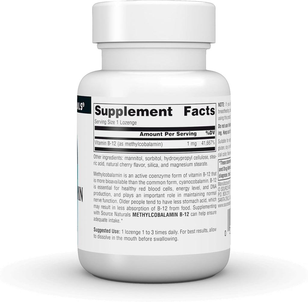 Source Naturals Vitamina B12 Metilcobalamina 60 Comprimidos Sublinguales