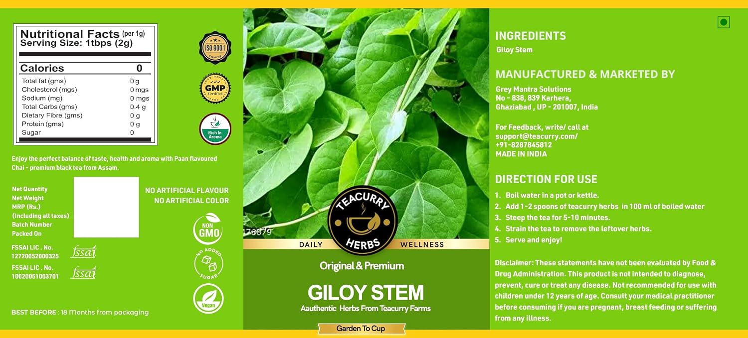 TEACURRY Palos de Giloy (50 g) - Apoyo para la Recuperación y el Bienestar