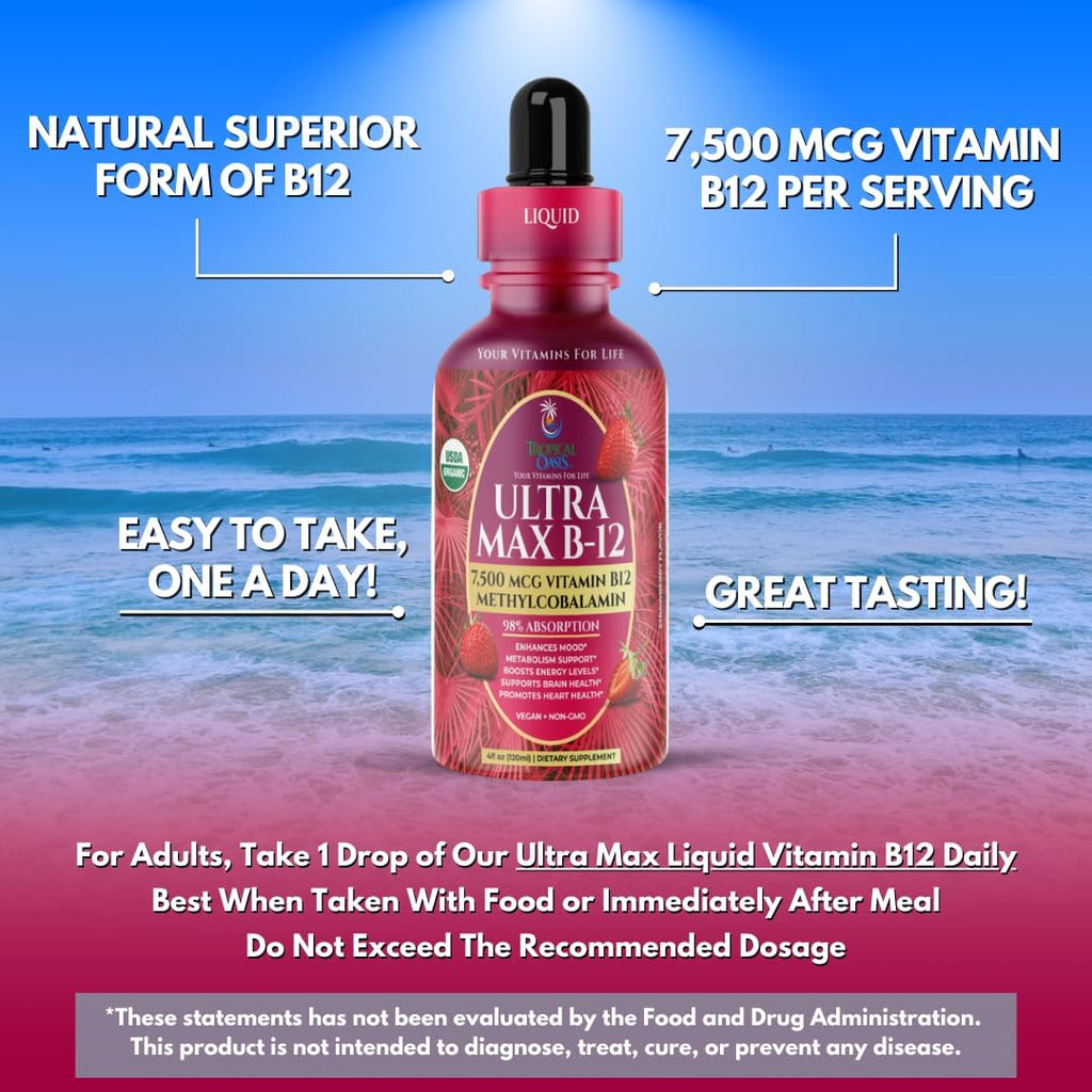 Ultra Max B12 - Vitamina B12 5000mcg Sublingual - Metilcobalamina en Gotas - Max 98% Absorción