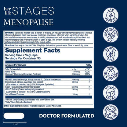 SOLARAY Menopause her Life Stages - Complemento para la Menopausia - Apoya el Estado de Ánimo, Sueño, Sofocos, Sudores Nocturnos - Vegano, Sin Gluten - 60 Cápsulas Vegetales