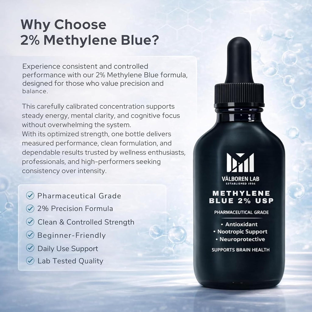 Valboren Labs Azul de Metileno 2% Grado Farmacéutico - Libre de Formaldehído y Alcohol - Suplemento Alimenticio - 118 ml