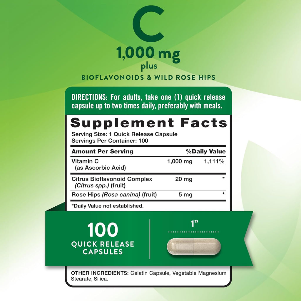 Nature's Truth Vitamina C 1000 mg con Rosa Mosqueta y Bioflavonoides - 100 Cápsulas