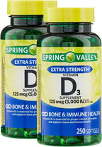 Vitamina D3 5000 IU 125 mcg - 250 Cápsulas Blandas de Alta Potencia