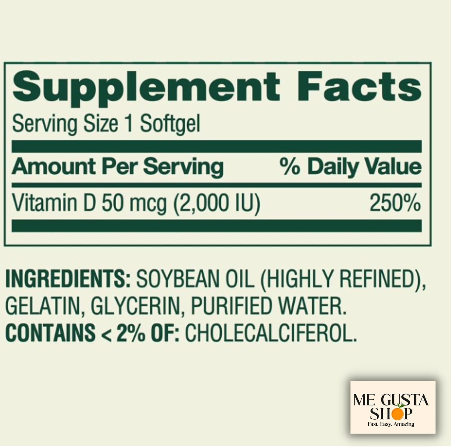 Spring Valley Vitamina D Suplemento Softgels, 50 mcg (2000 UI), 400 Cápsulas