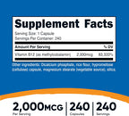 Nutricost Vitamin B12 (Methylcobalamin) 2000mcg, 240 Capsules - Vegetarian Capsules, Non-GMO, Gluten-Free