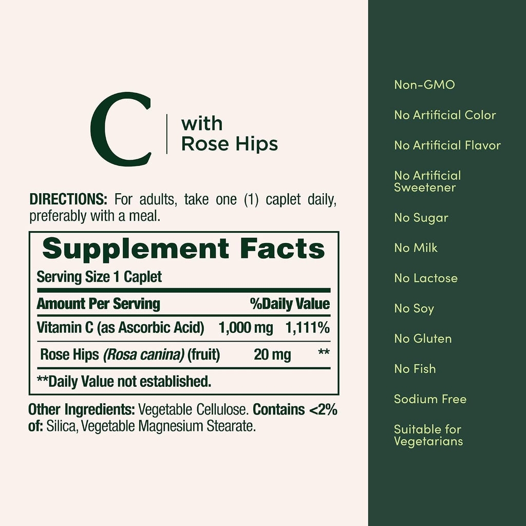 Nature's Bounty Vitamina C + Escaramujo, 1000 mg, 100 Comprimidos