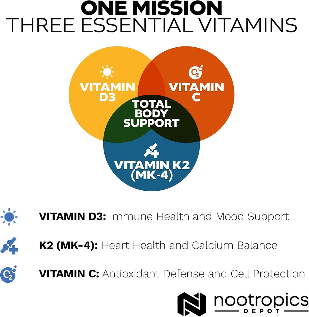 Nootropics Depot Vitamina D3 + K2 con Vitamina C - 60 comprimidos