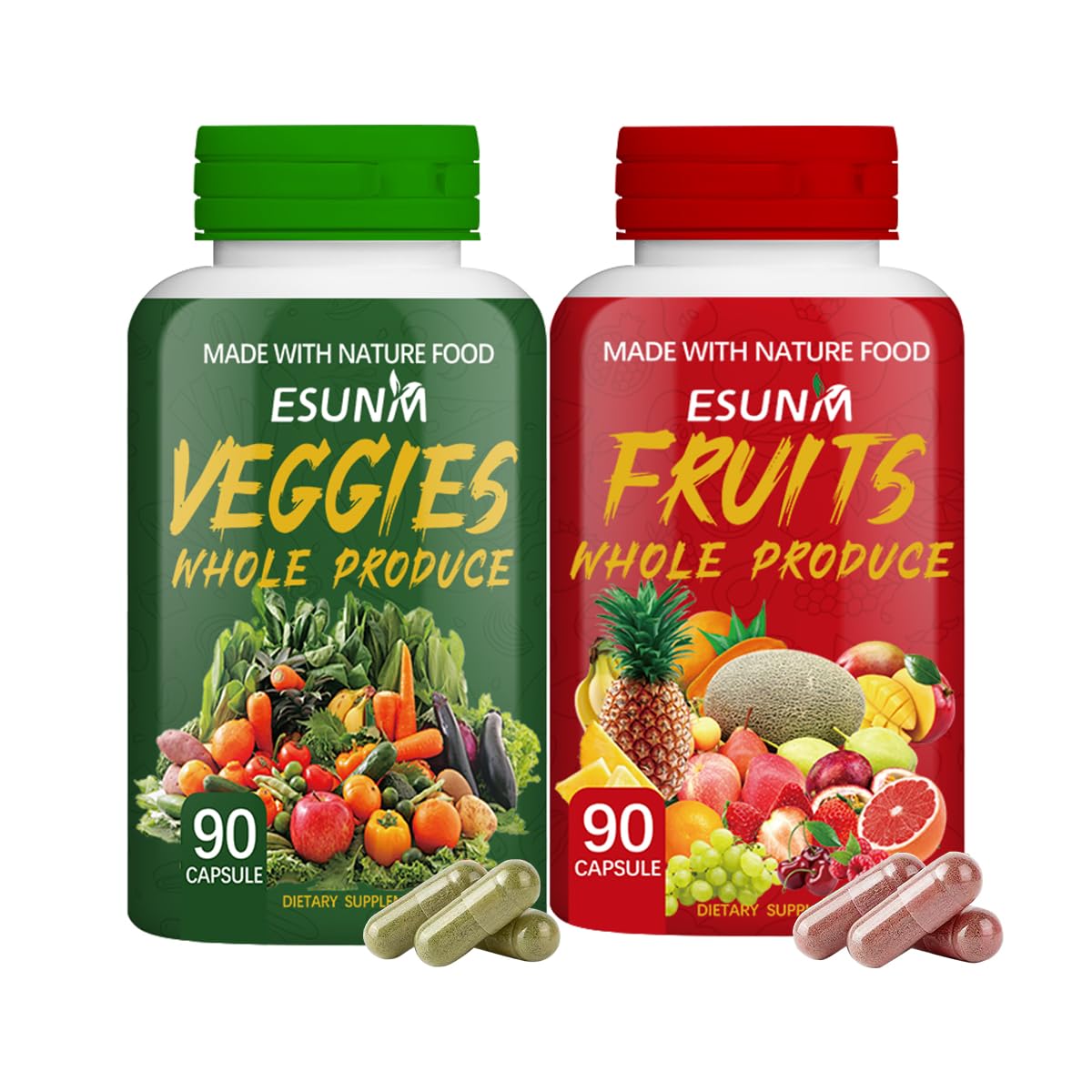 ESUNM Suplemento de Frutas y Verduras - 180 Cápsulas (90 Fruta + 90 Verdura)
