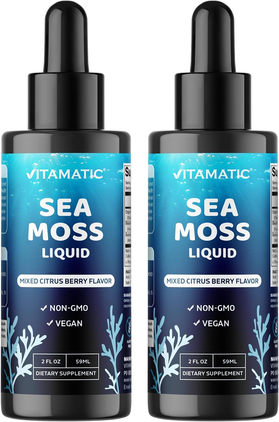 Vitamatic Musgo Marino Irlandés Líquido Orgánico con Bladderwrack y Bardana - 2 Paquetes - 2800 mg