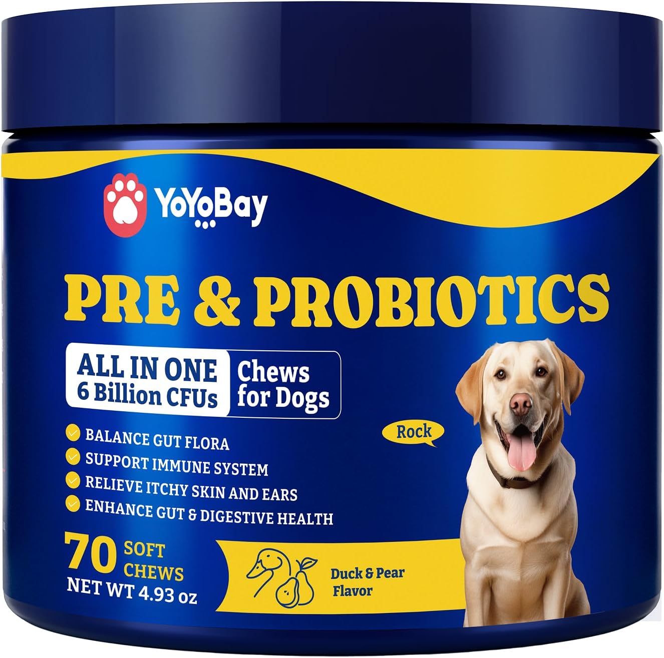 YoYoBay Probióticos para Perros - 180 Chews Blandos Sabor Salmón y Arándano - 6 Mil Millones de UFC con Prebióticos y Enzimas Digestivas