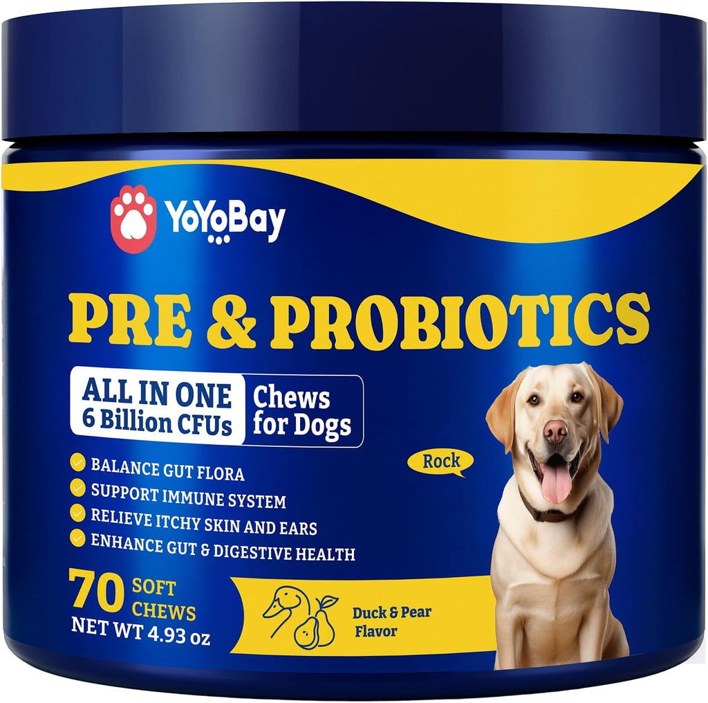 YoYoBay Probióticos para Perros - 6B UFC, Sabor a Pato y Pera - 2 Paquete (360 Chicles)