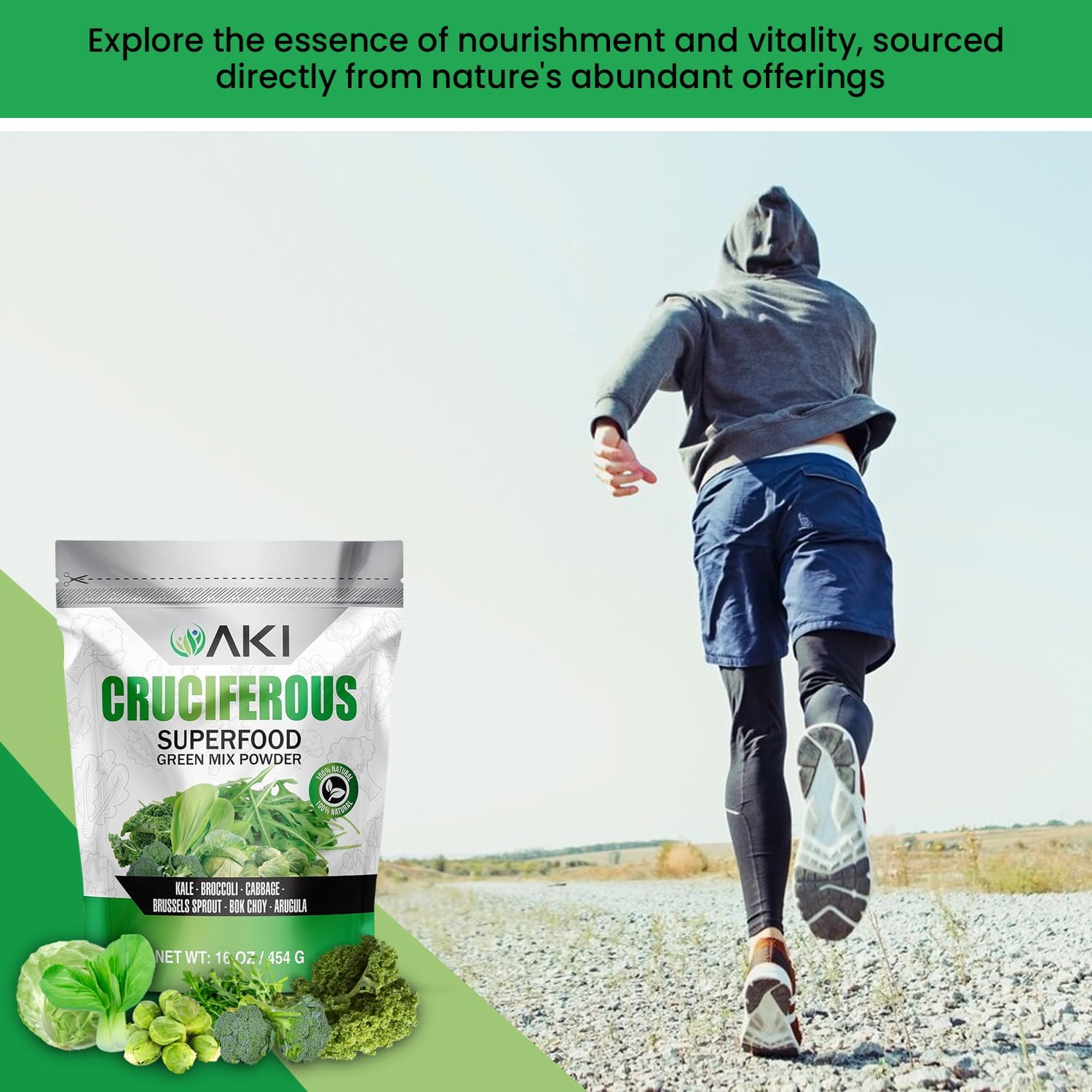 AKI Cruciferous Superfood Green Mix Powder - Mezcla de Verduras Crucíferas (454g)