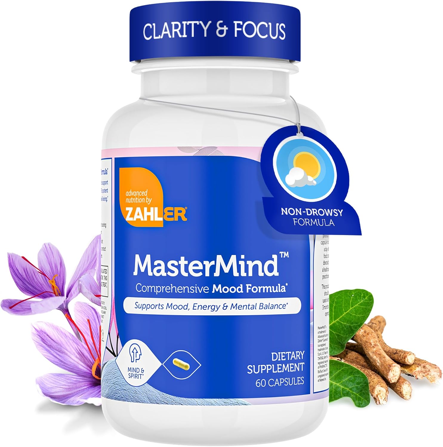 Zahler Mastermind, Fórmula Completa para el Estado de Ánimo, Apoya la Relajación y el Equilibrio Mental, Certificado Kosher, 60 Cápsulas
