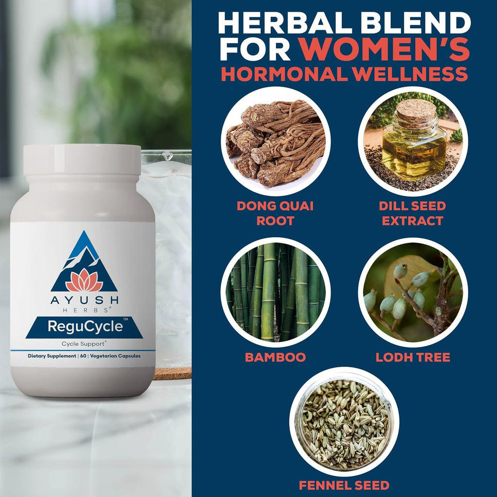 Ayush Herbs Regu-Cycle, Equilibrio Hormonal para Mujeres, 60 Porciones