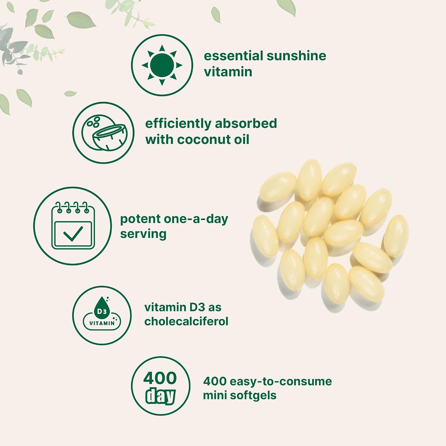Micro Ingredients Vitamina D3 10,000 IU, 400 Softgels con Aceite de Coco Virgen